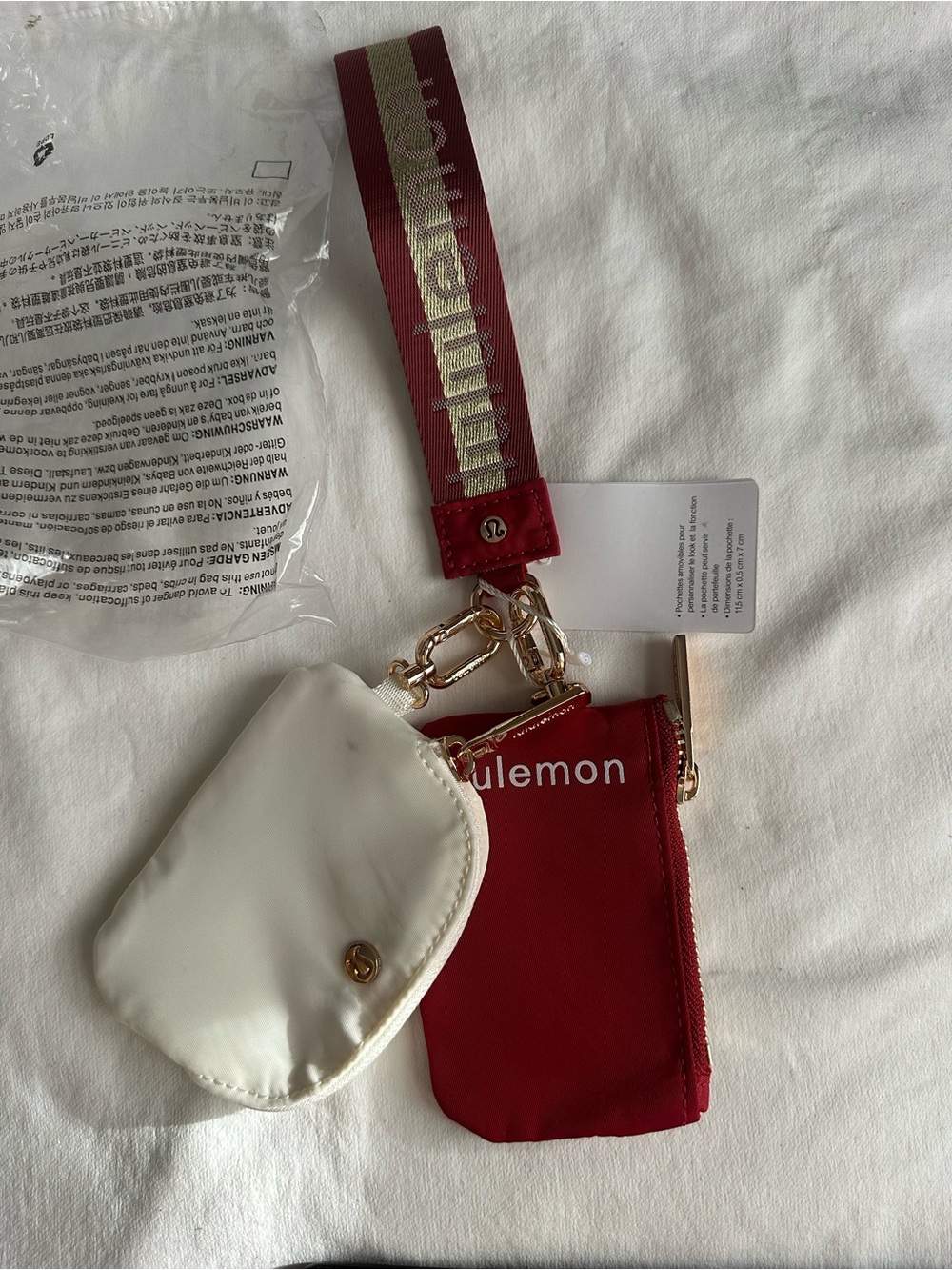 lululemon athletica Red and White Key Pouch Duo with Branded Strap